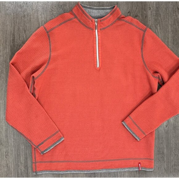 Tommy Bahama Sweatshirt Mens XL Gray Coral Reversible 1/4 Zip Pullover Sweater - Picture 1 of 9